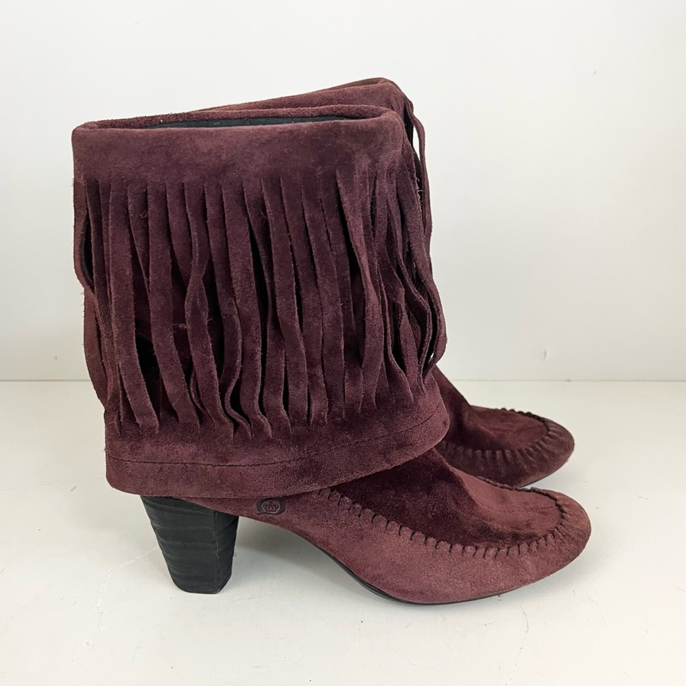 Born Banbury Chianti Suede Leather Fringe Boot Women’s Size 7.5